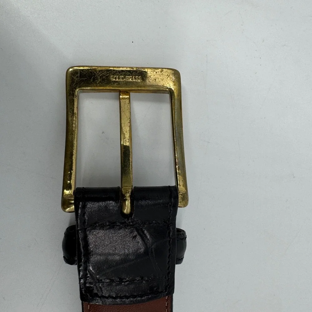 Bobby Jones Mens Black Croc Embossed Calfskin Leather Belt Size 34 Gold Brass